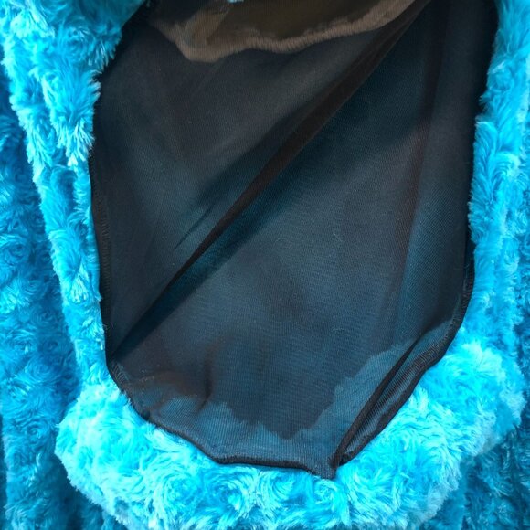 Cookie Monster Costume Poncho Adult One Size Eyes Antennae Hooded Blue Faux Fur - Picture 8 of 9